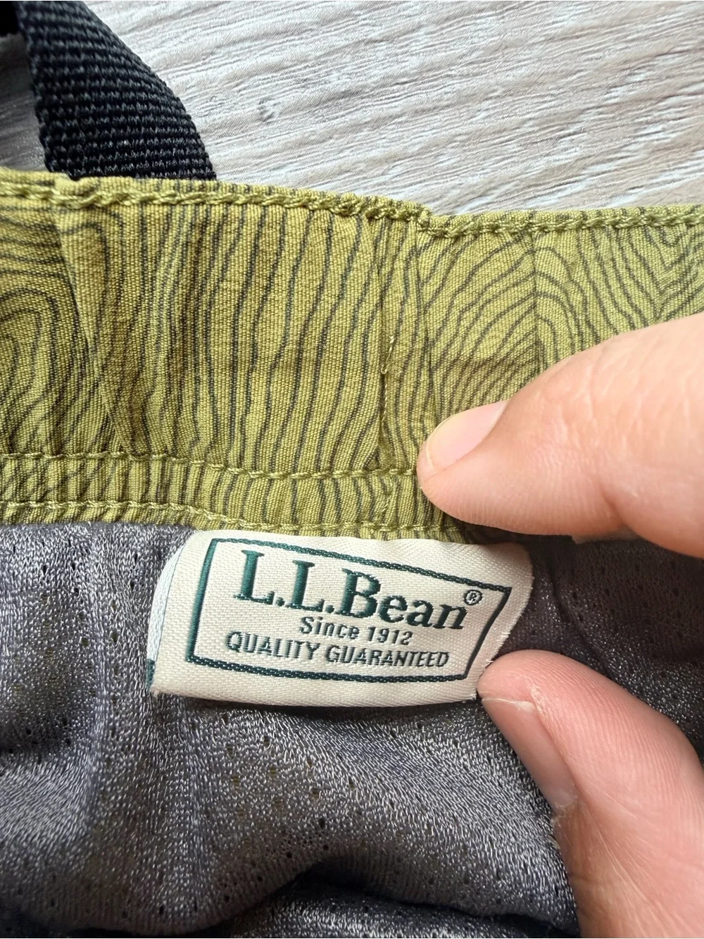 L.L. Bean Olive Green Topographic Print Hybrid Shorts